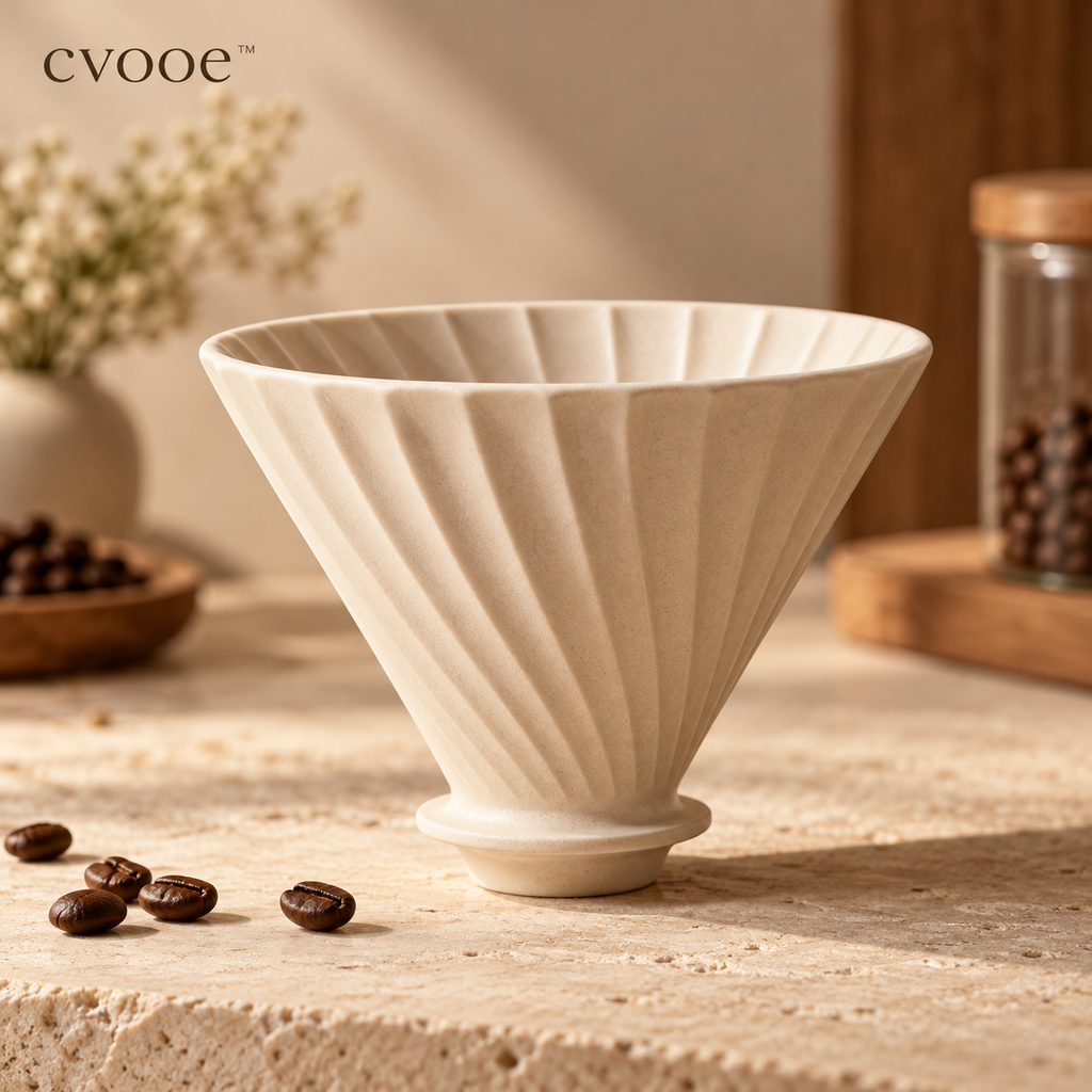 cvooe Sculptural Ceramic Coffee Dripper lifestyle hero photograph