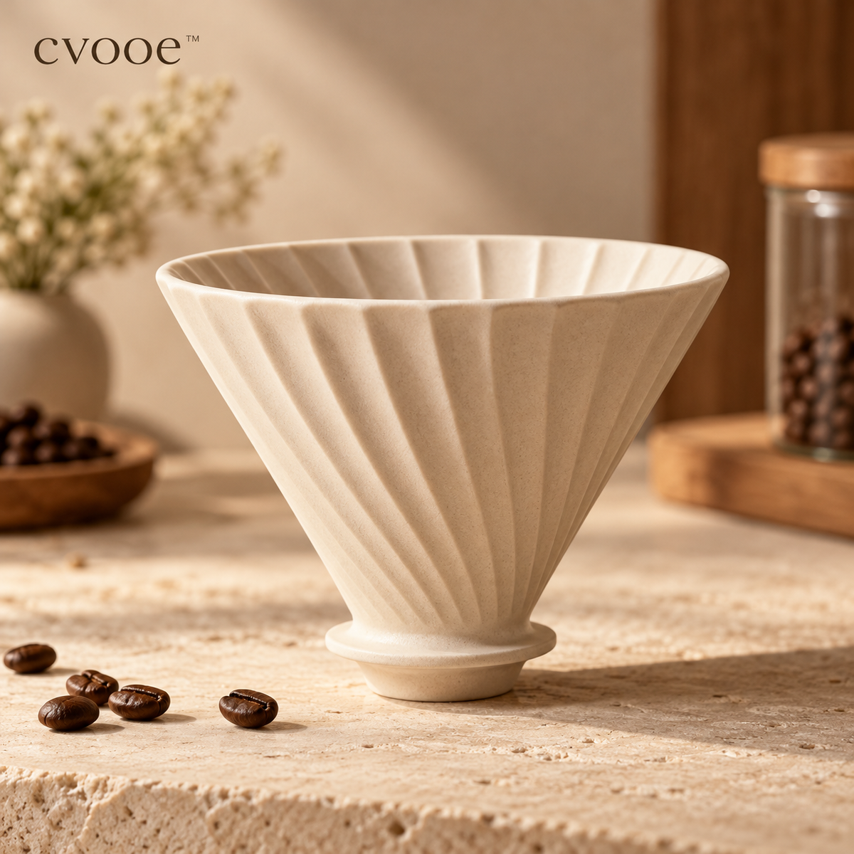 cvooe Sculptural Ceramic Coffee Dripper lifestyle hero photograph