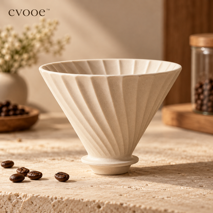 cvooe Sculptural Ceramic Coffee Dripper lifestyle hero photograph
