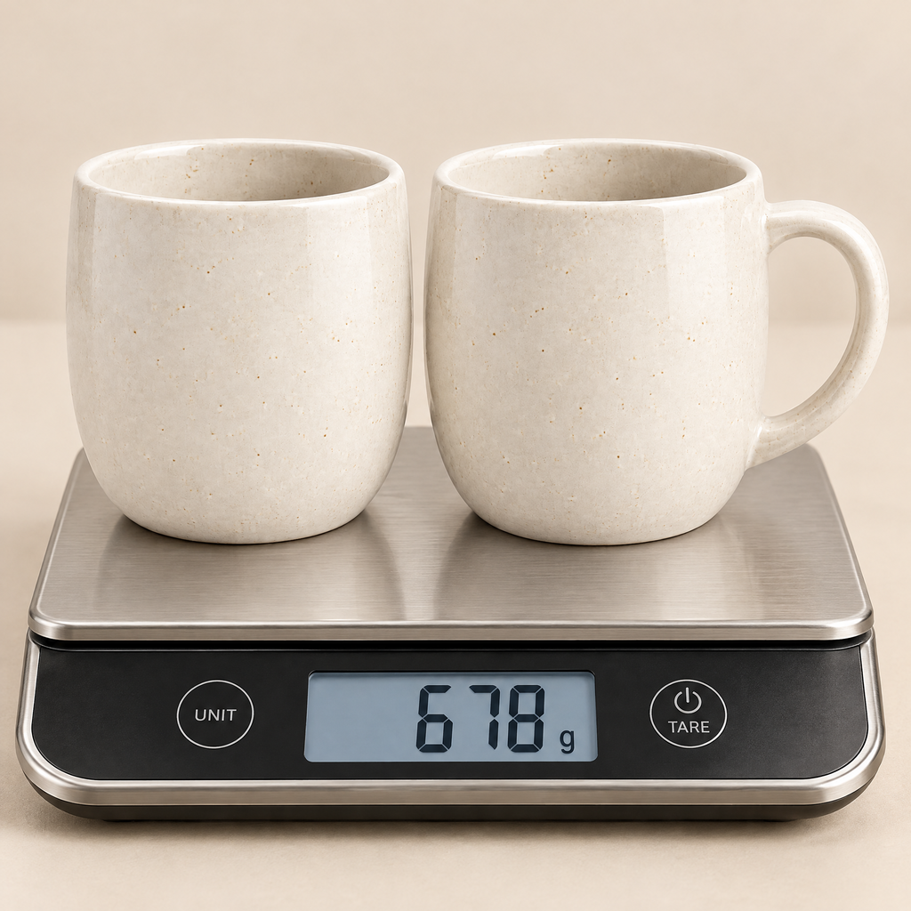 cvooe™ Artisan Ceramic Coffee Mug Set - set weight on scale