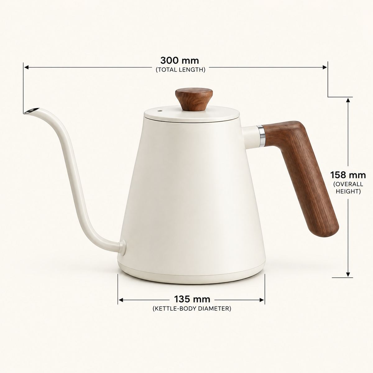 cvooe pour-over kettle dimension drawing: 11.81-inch total length, 6.22-inch height, 5.31-inch body diameter