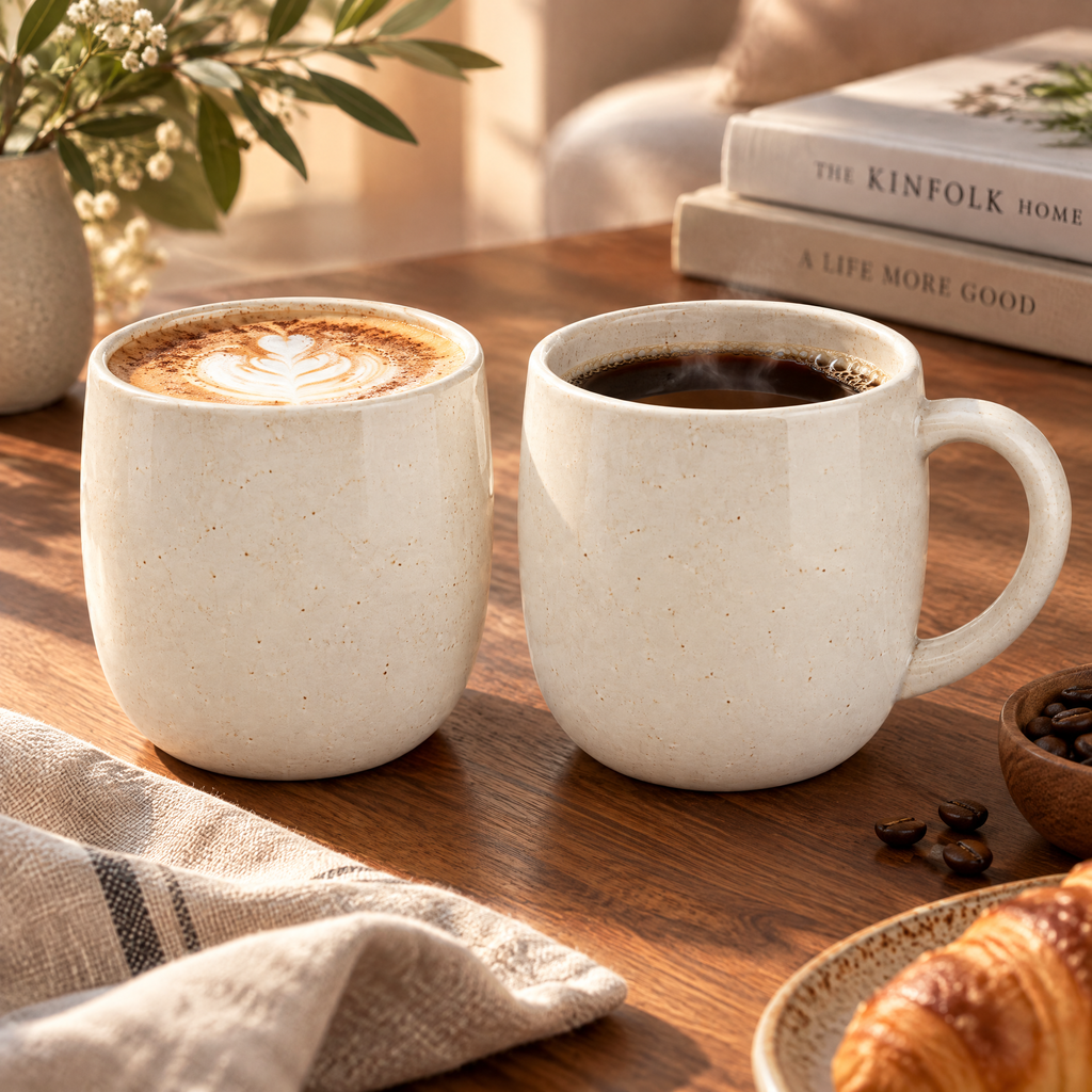 cvooe™ Artisan Ceramic Coffee Mug Set - lifestyle coffee scene