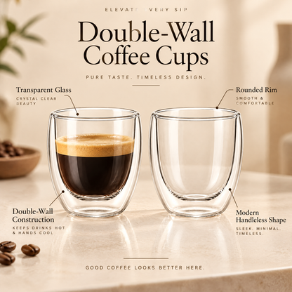 Feature diagram of double-wall clear coffee glass set