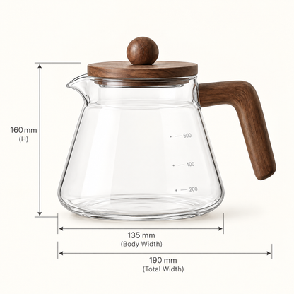 Dimensions diagram of the cvooe glass coffee server