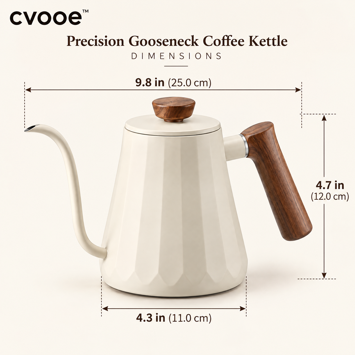 cvooe™ Precision Gooseneck Coffee Kettle dimension guide
