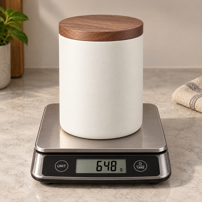 cvooe™ coffee bean canister illustrated weight on scale