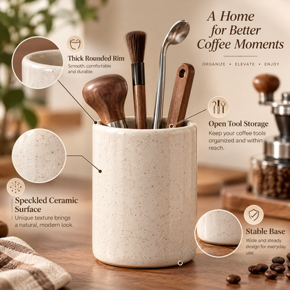 cvooe™ Ceramic Coffee Tool Holder — speckled ceramic holder design details illustration