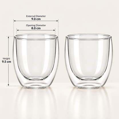 Dimensions of cvooe double-wall coffee glasses