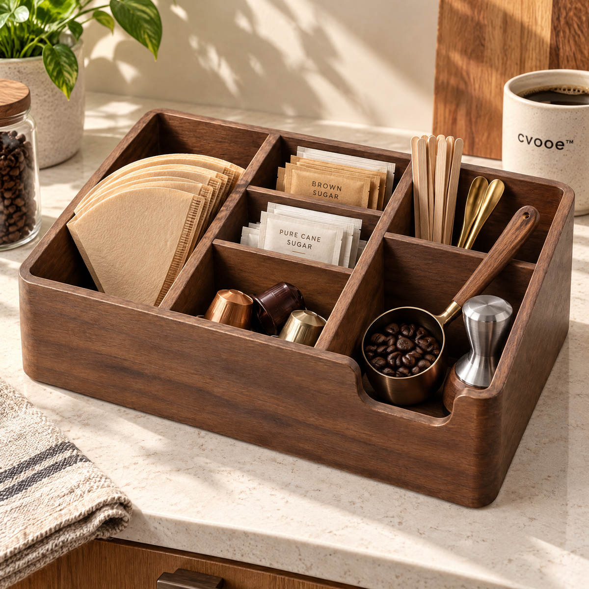 cvooe™ Wooden Coffee Station Organizer lifestyle main image