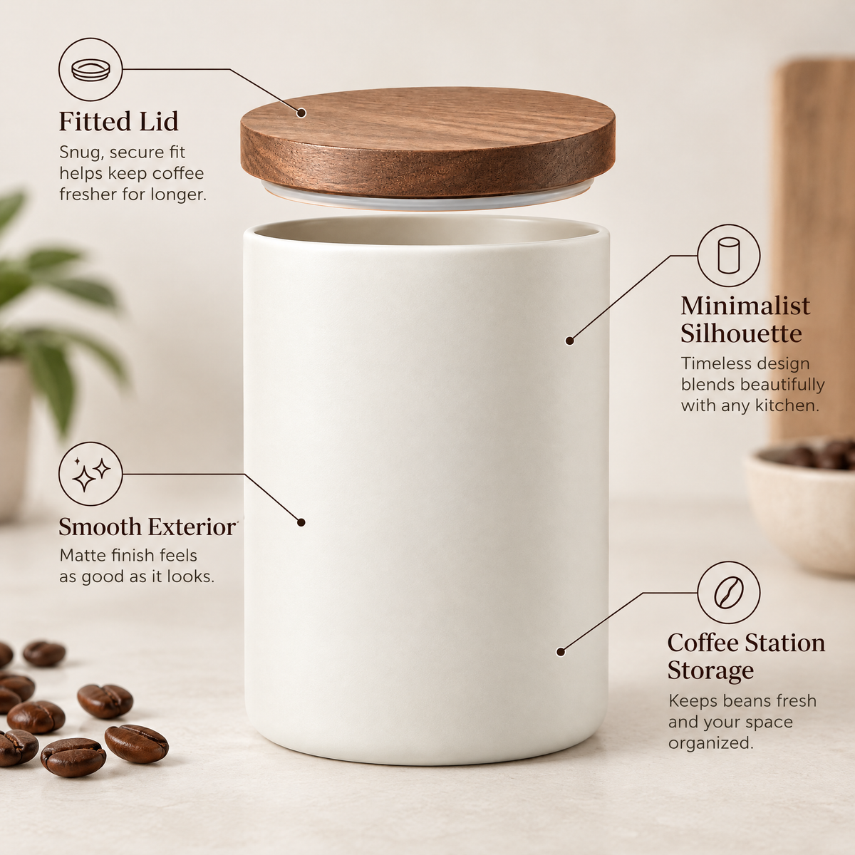 cvooe™ ivory canister fitted lid and product features